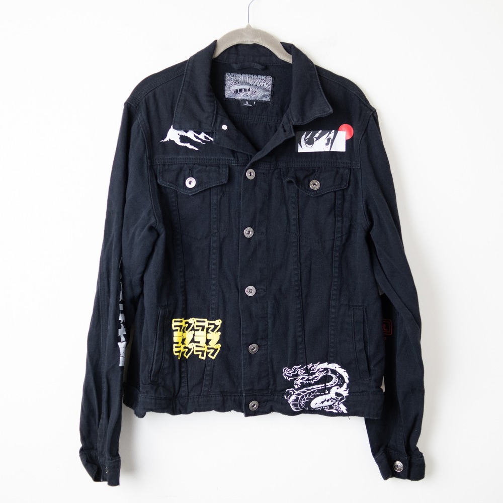 Brooklyn Cloth Denim Jacket Men S Black Anime Manga Graphic Dragon Streetwear